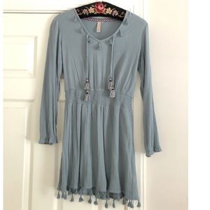 Dusty Blue Tassel Dress
